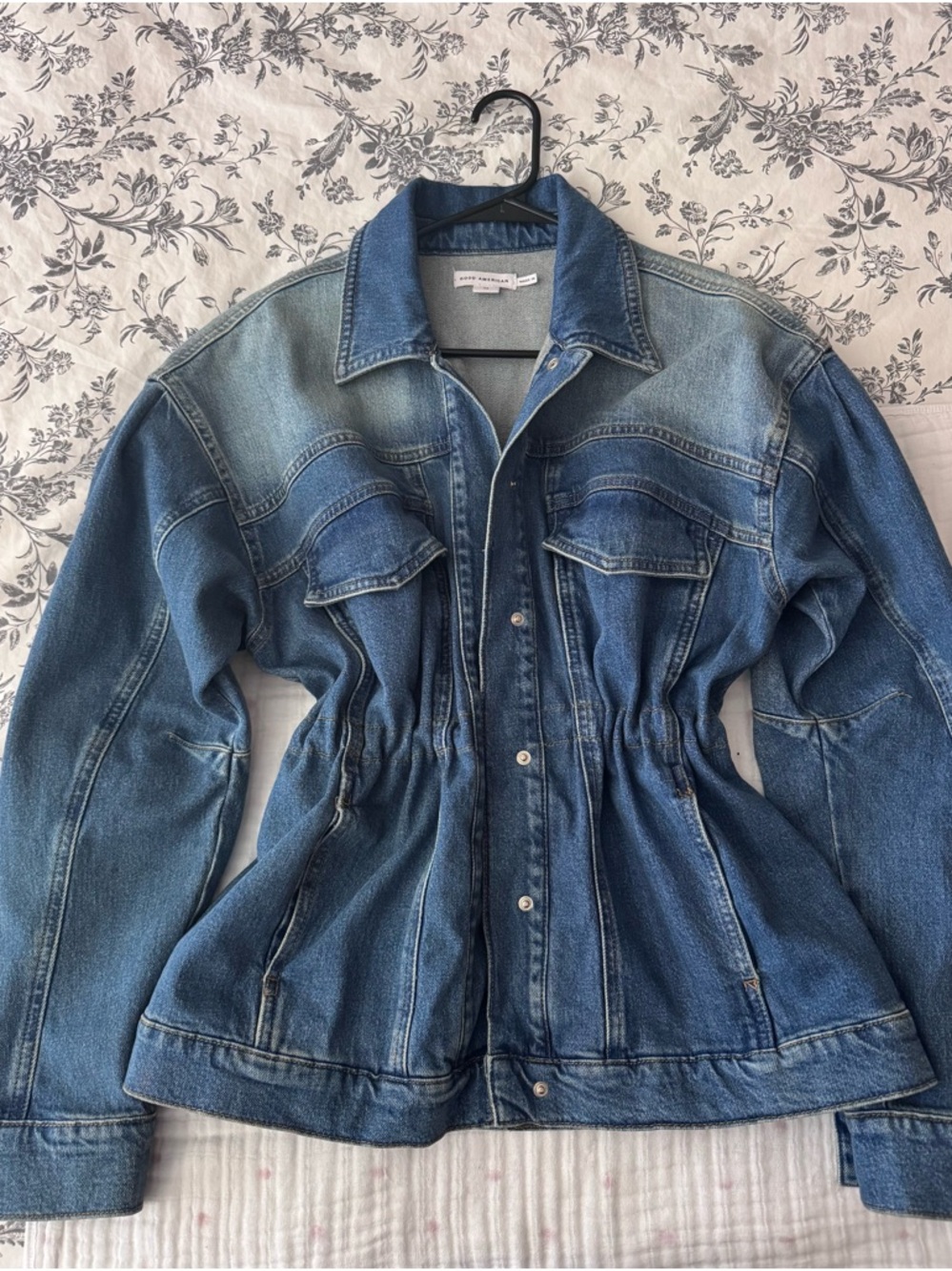 Good American Blue Drawstring-Waist Denim Jacket
